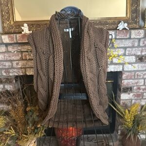 Metro7 Women’s Brown Cable Knit Open Front Cardigan Vest Shrug Size M